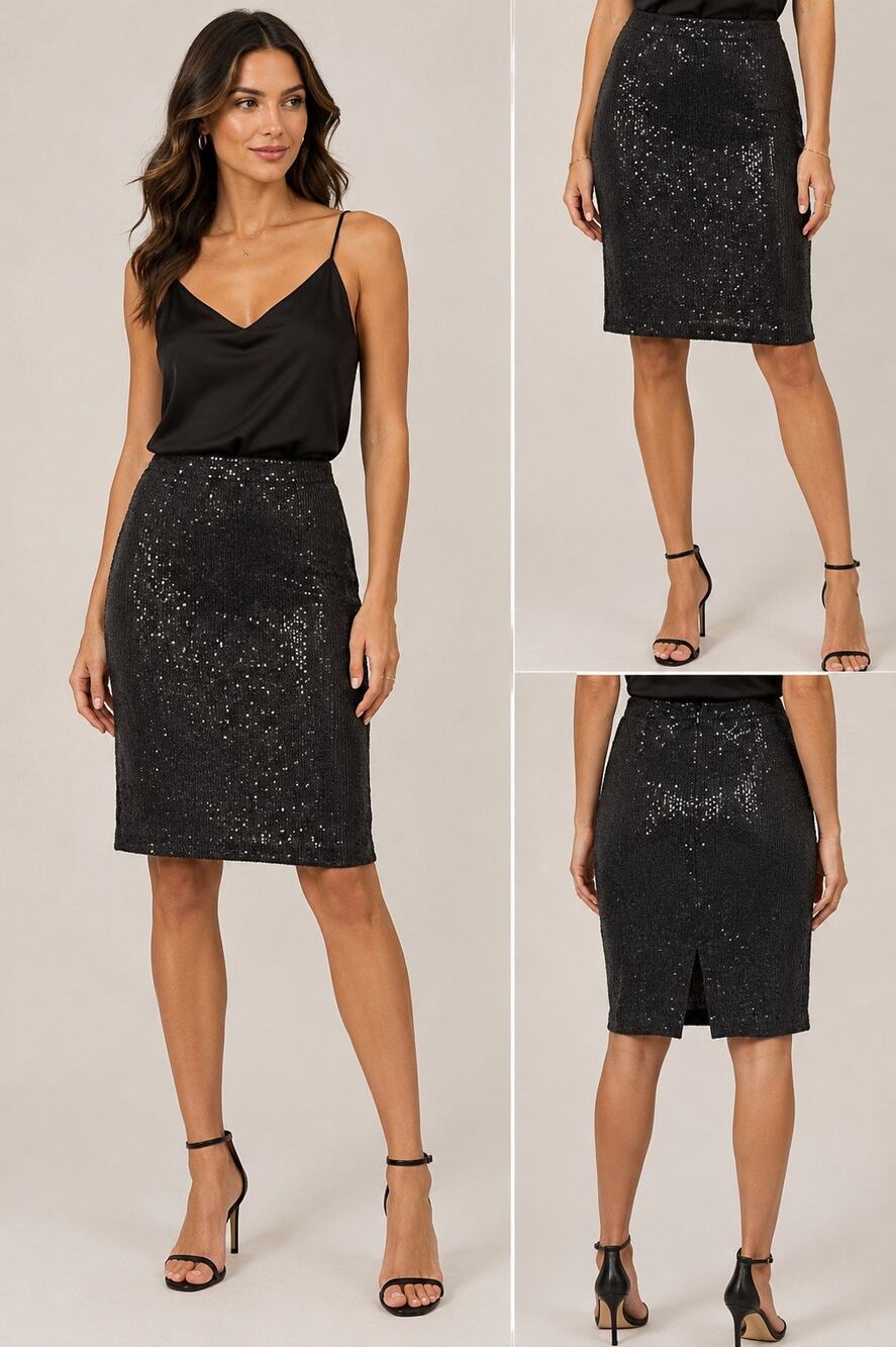 Lafayette 148 New York Black Sequin Silk Evening Skirt | Size 10